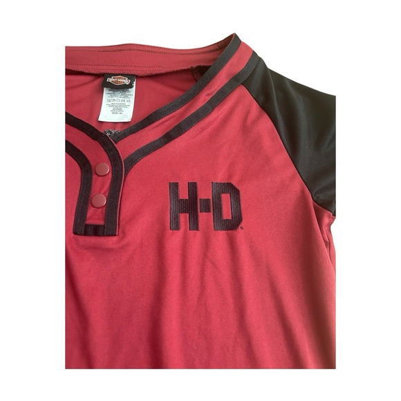 Harley Davidson T-Shirt Women's Medium Ringer Tee Columbia SC Red Henley - Picture 2 of 9